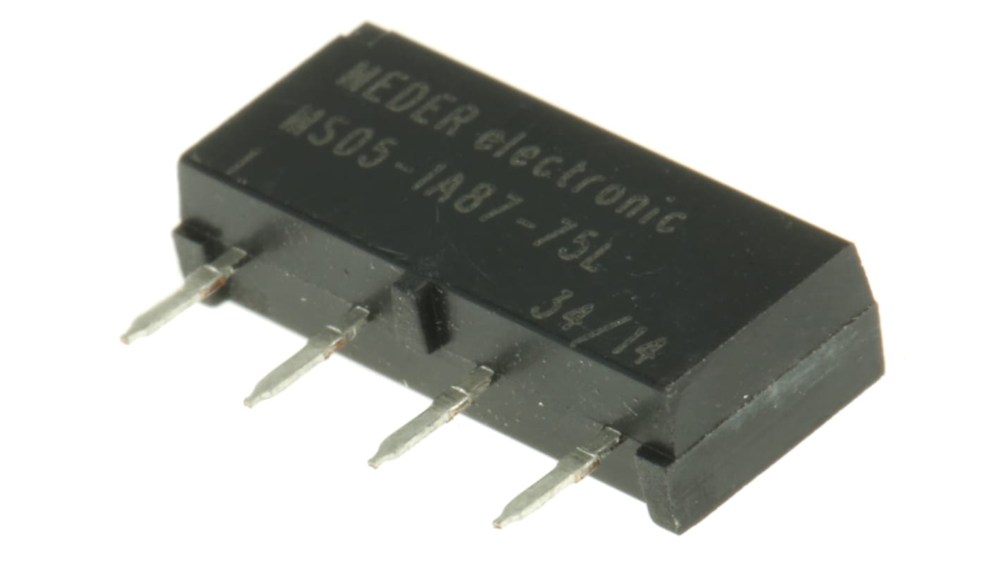 Relé de láminas Meder, SPST, 5V dc / 90mW, 0,5 A, montaje en PCB