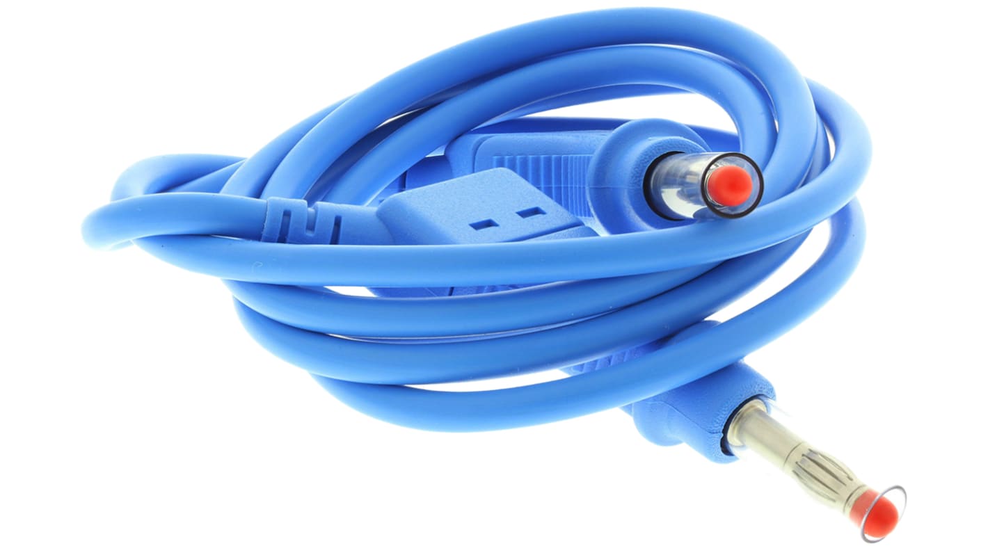 Cable de prueba con conector de 4 mm Staubli de color Azul, Macho-Macho, 600V, 32A, 1m