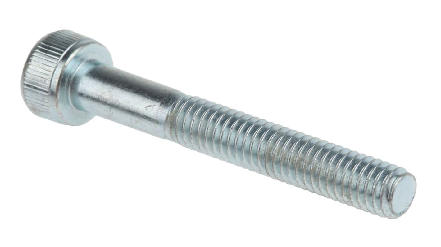 RS PRO Bright Zinc Plated Steel Hex Socket Cap Screw, DIN 912, M4 x 30mm