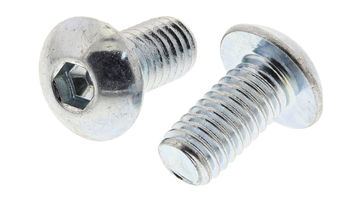 RS PRO Bright Zinc Plated Steel Hex Socket Button Screw, ISO 7380, M4 x 8mm