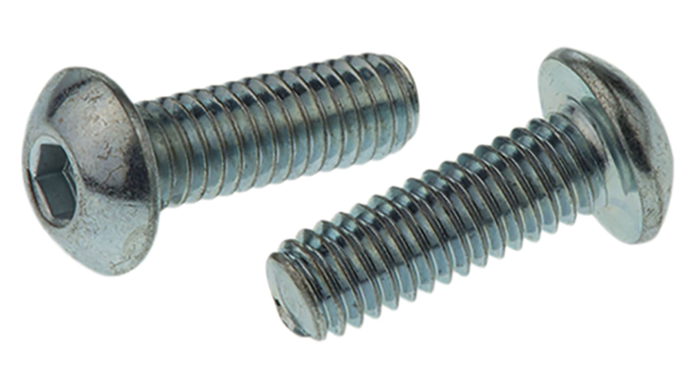 RS PRO Bright Zinc Plated Steel Hex Socket Button Screw, ISO 7380, M4 x 12mm