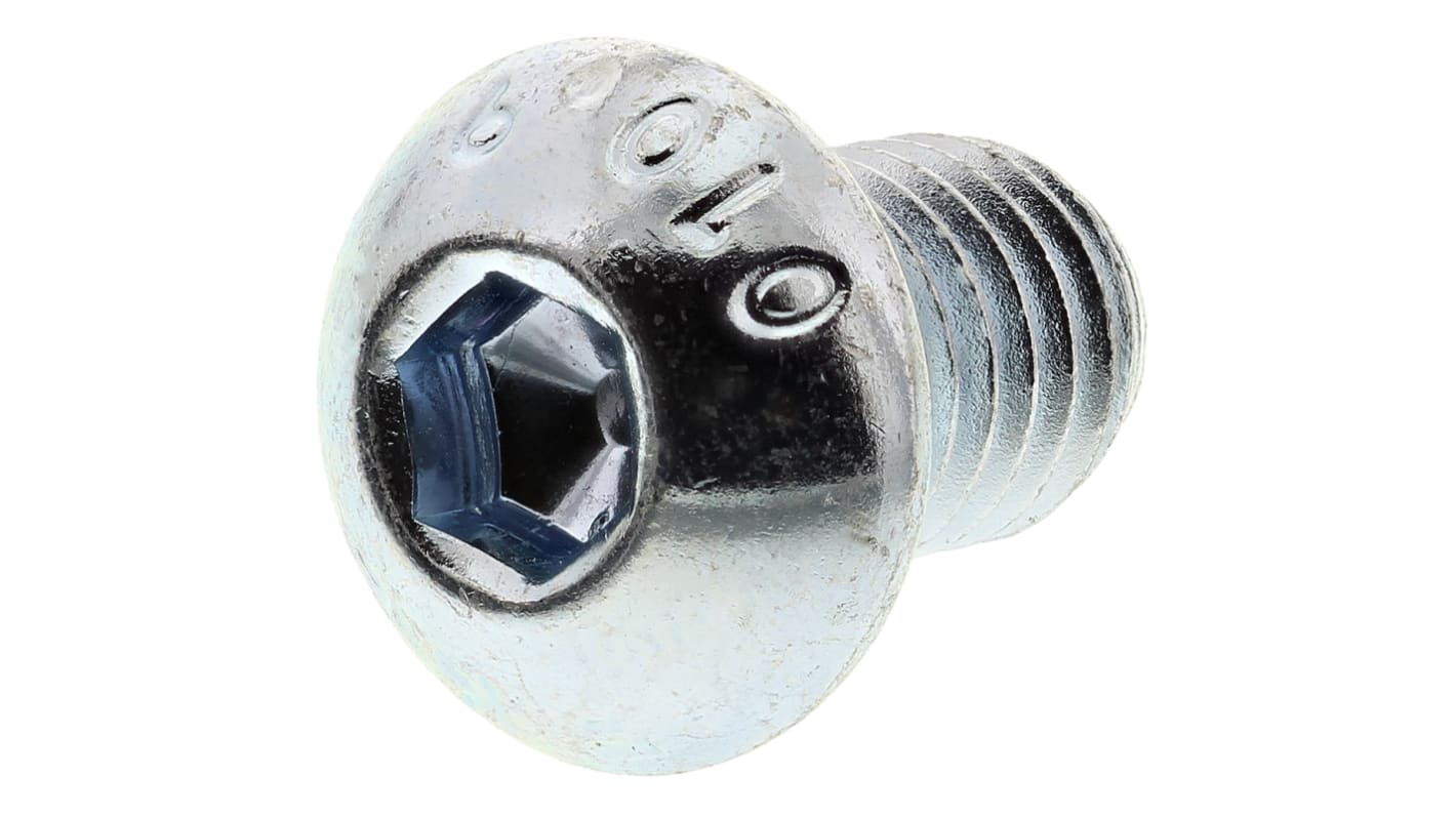 RS PRO Bright Zinc Plated Steel Hex Socket Button Screw, ISO 7380, M8 x 12mm