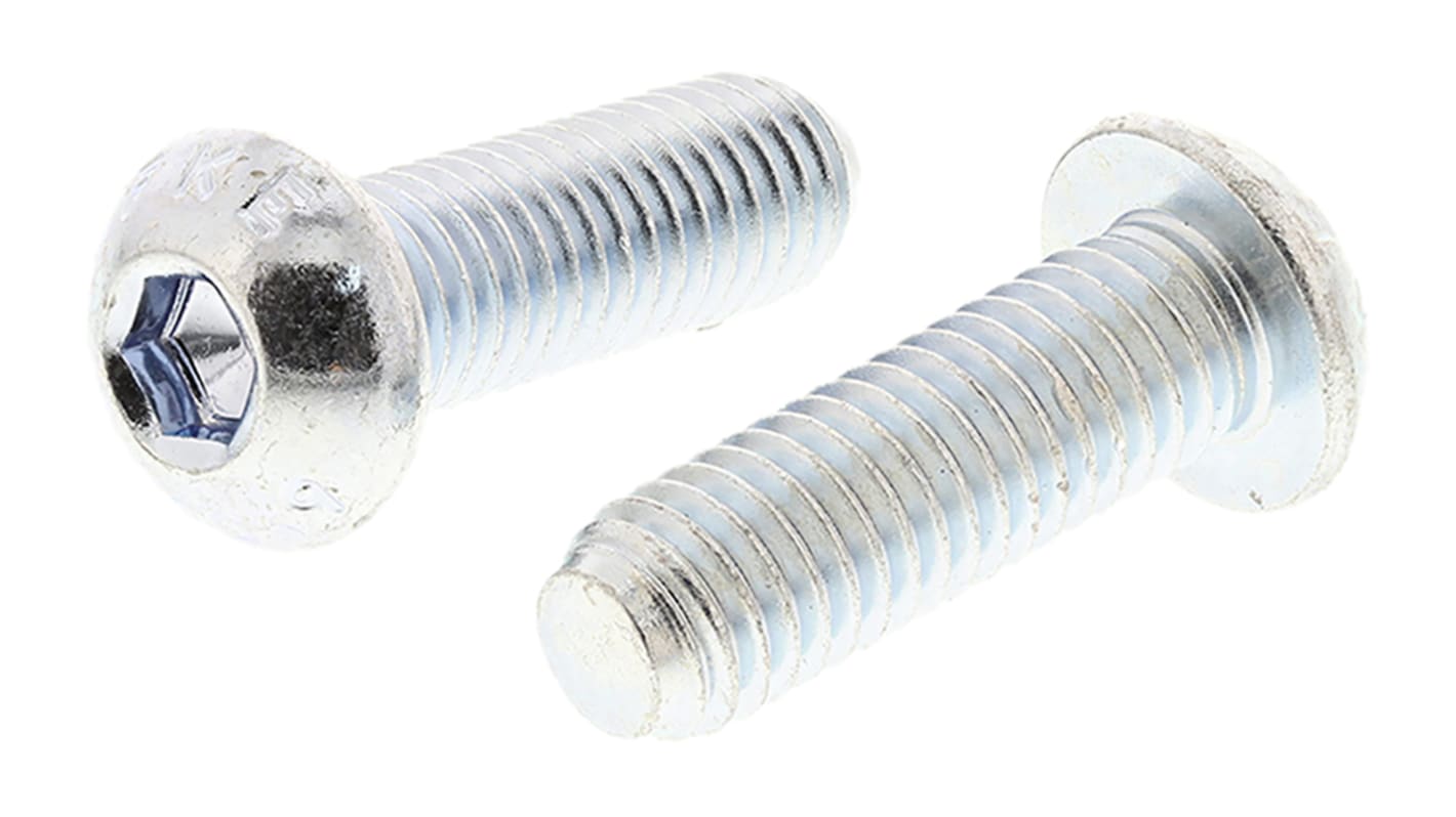 RS PRO Bright Zinc Plated Steel Hex Socket Button Screw, ISO 7380, M8 x ...