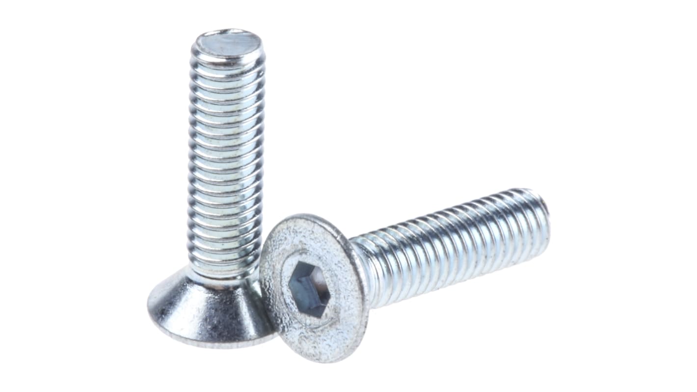 RS PRO M3 x 12mm Hex Socket Countersunk Screw Bright Zinc Plated Steel