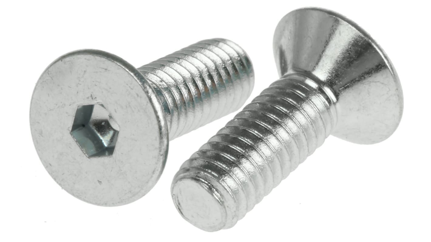 RS PRO M4 x 12mm Hex Socket Countersunk Screw Bright Zinc Plated Steel RS