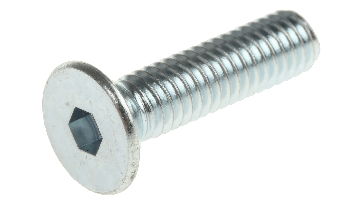 RS PRO M4 x 16mm Hex Socket Countersunk Screw Bright Zinc Plated Steel