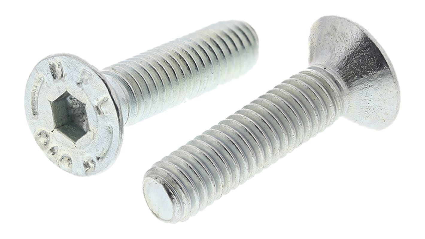 RS PRO M6 x 25mm Hex Socket Countersunk Screw Bright Zinc Plated Steel