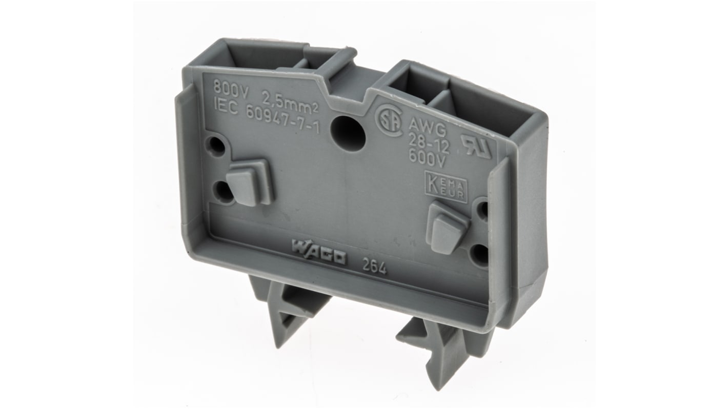 Wago 264 Series Grey Feed Through Terminal Block, 2.5mm², Single-Level, Cage Clamp Termination