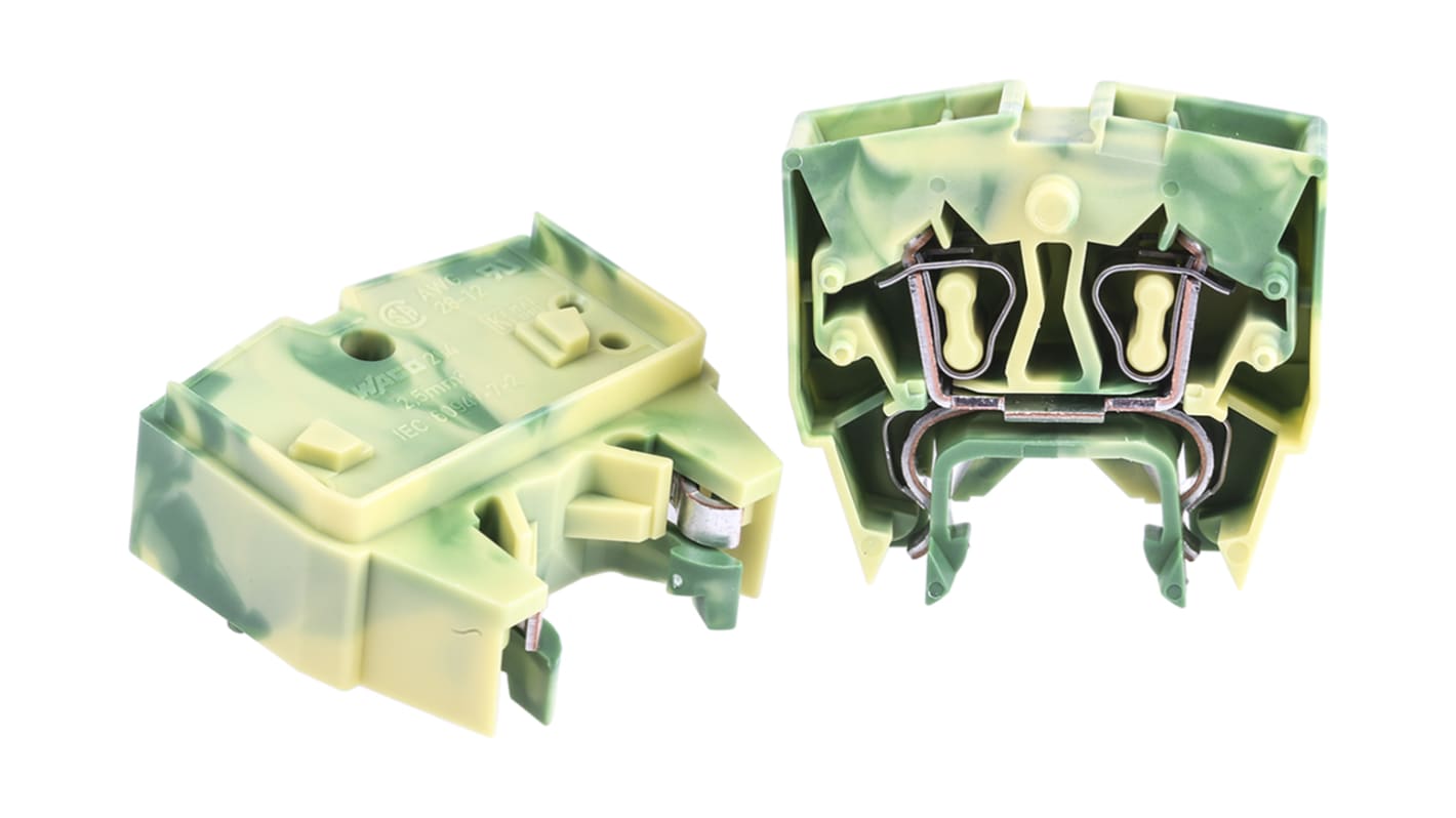 Wago 264 Series Green/Yellow Earth Terminal Block, 2.5mm², Single-Level, Cage Clamp Termination