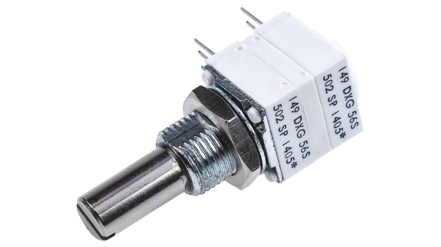 Vishay 149 THT, Tafelmontage  Dreh Potentiometer 5kΩ ±10% / 1W / 2 Ausbrüche, Schaft-Ø 6.35 mm