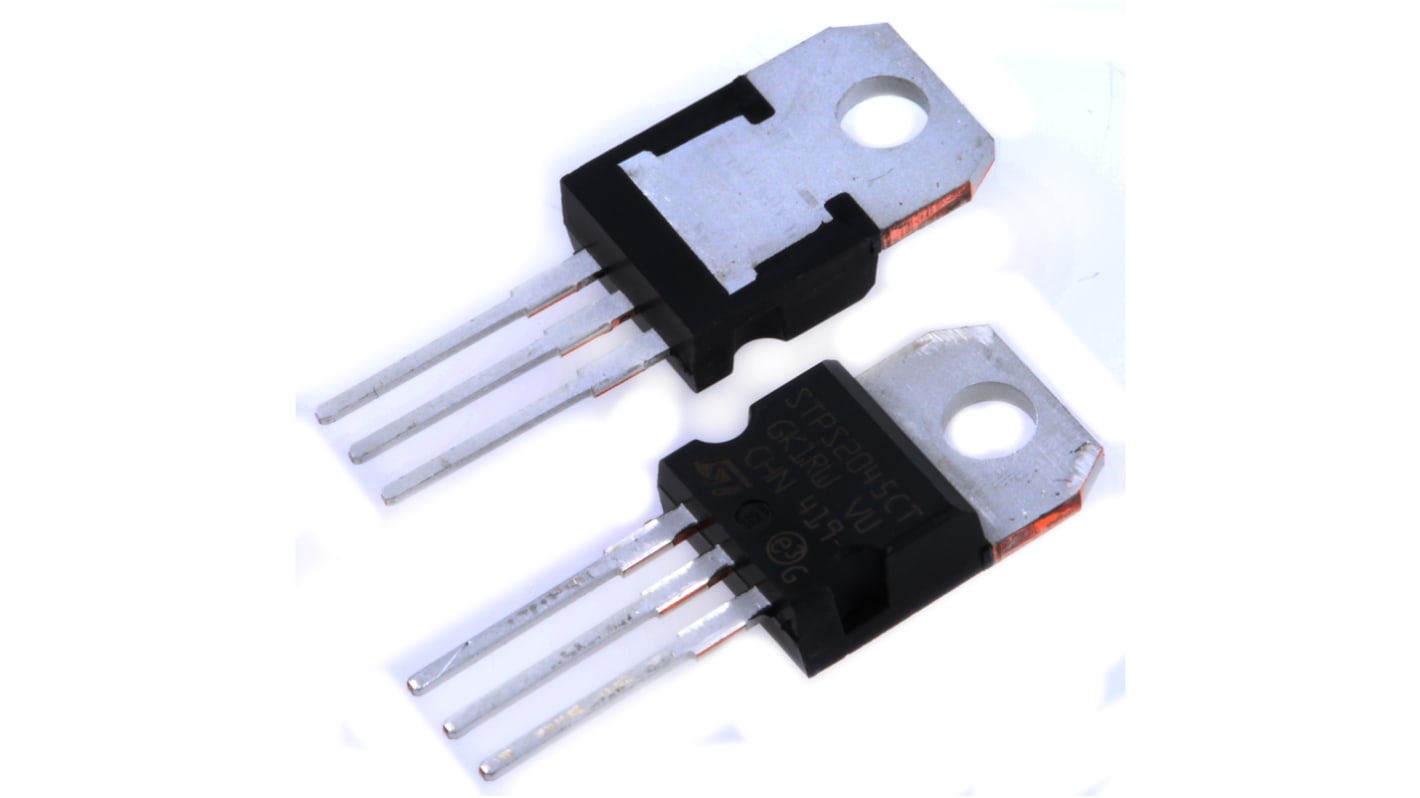 STMicroelectronics 45V 10A, Dual Schottky Diode, 3-Pin TO-220AB STPS2045CT