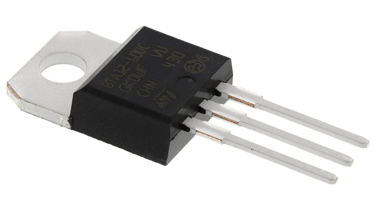 TRIAC STMicroelectronics, TO-220AB, 3 Pin, 12A, 600V, 1.3V, , Montaggio su foro