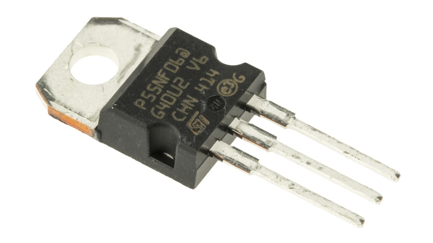 MOSFET STMicroelectronics STP55NF06, VDSS 60 V, ID 50 A, TO-220 de 3 pines, config. Simple