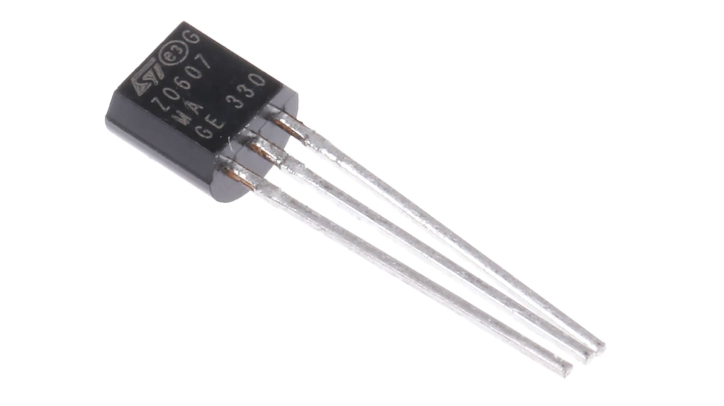 TRIAC 600V, 600V 0.8A, kapu indítófesz.: 1.3V, 7mA, TO-92, 3-tüskés