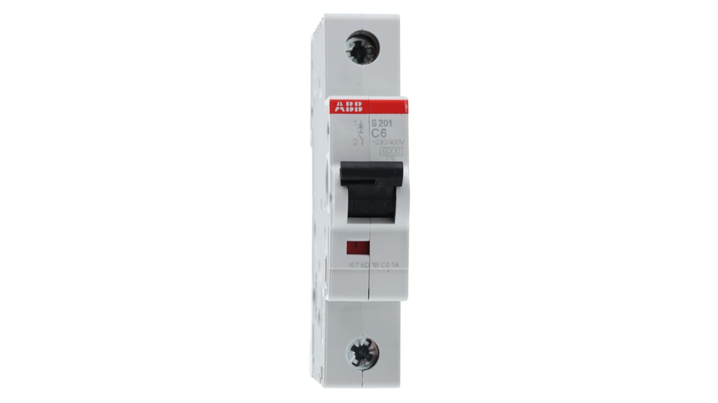 Interruptor automático 1P, 6A, Curva Tipo C, Poder de corte 6 kA S201-C6, System Pro M Compact, Montaje en Carril DIN