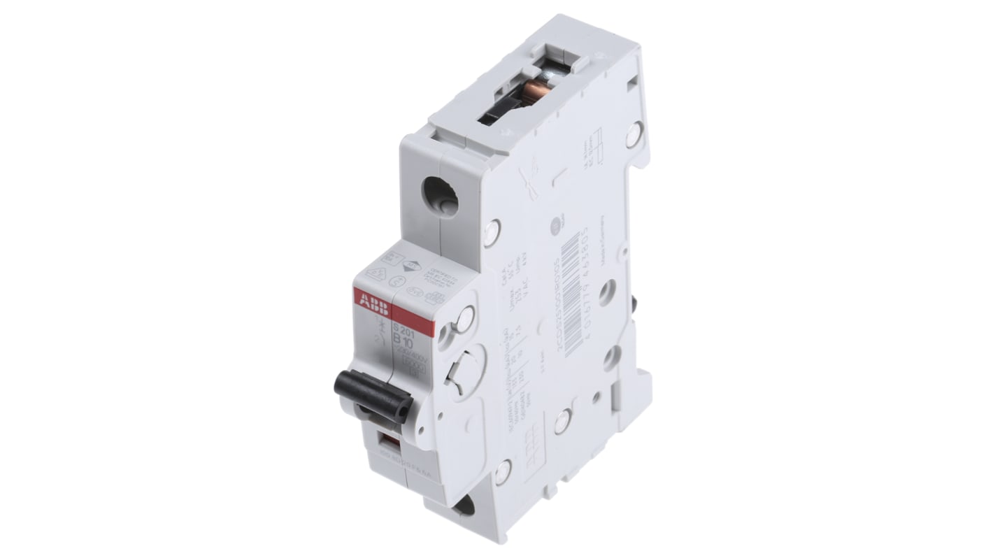 ABB System Pro M Compact S200 MCB, 1P, 10A Curve B, 253V AC, 72V DC, 6 kA Breaking Capacity