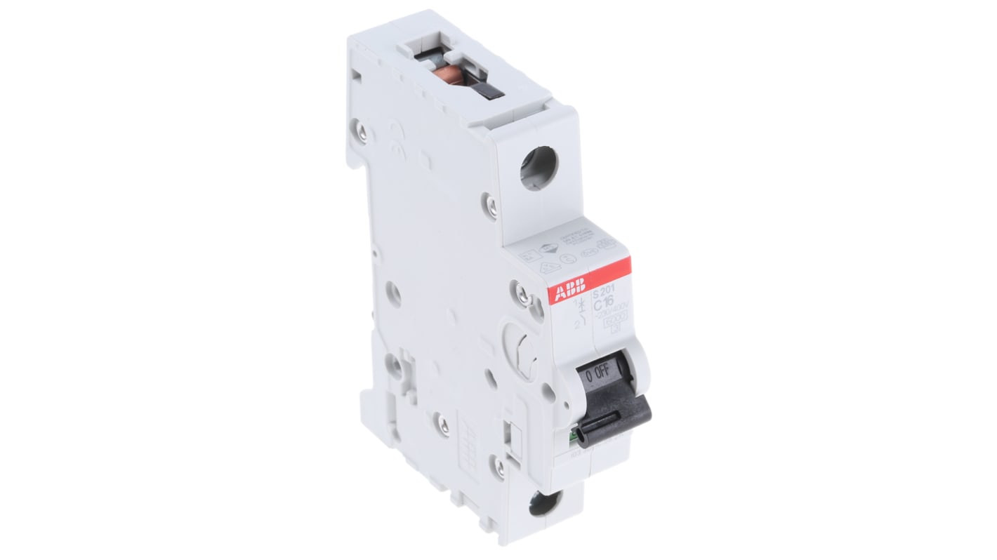 ABB System Pro M Compact S200 MCB, 1P, 16A Curve C, 253V AC, 72V DC, 6 kA Breaking Capacity