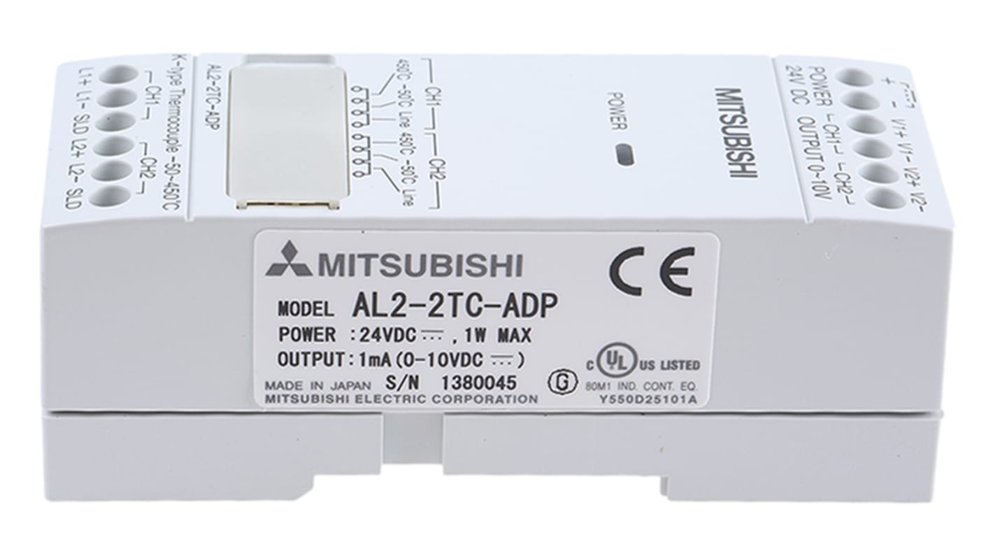 Mitsubishi Logikmodul für Serie Alpha 2, 2 x Thermoelement Typ K IN / 2 x 0 → 10 V OUT, 35,5 x 90 x 32,5 mm