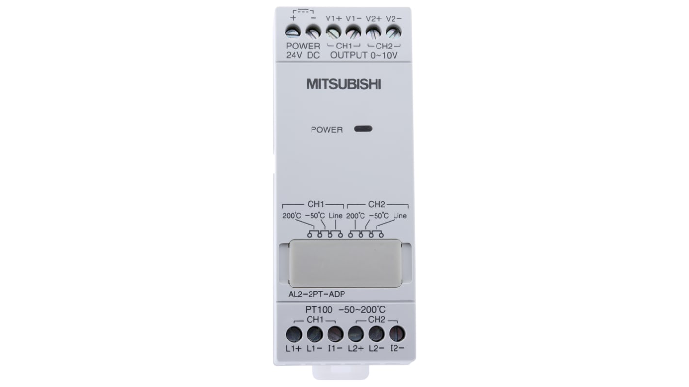Módulo lógico Mitsubishi, para usar con Serie Alpha 2, 2 entradas tipo Analógico, 10 salidas tipo Relé, transistor