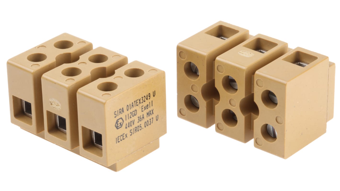 Weidmuller SAK Series Non-Fused Terminal Block, 3-Way, 41A, 22 → 10 AWG Wire, Screw Termination