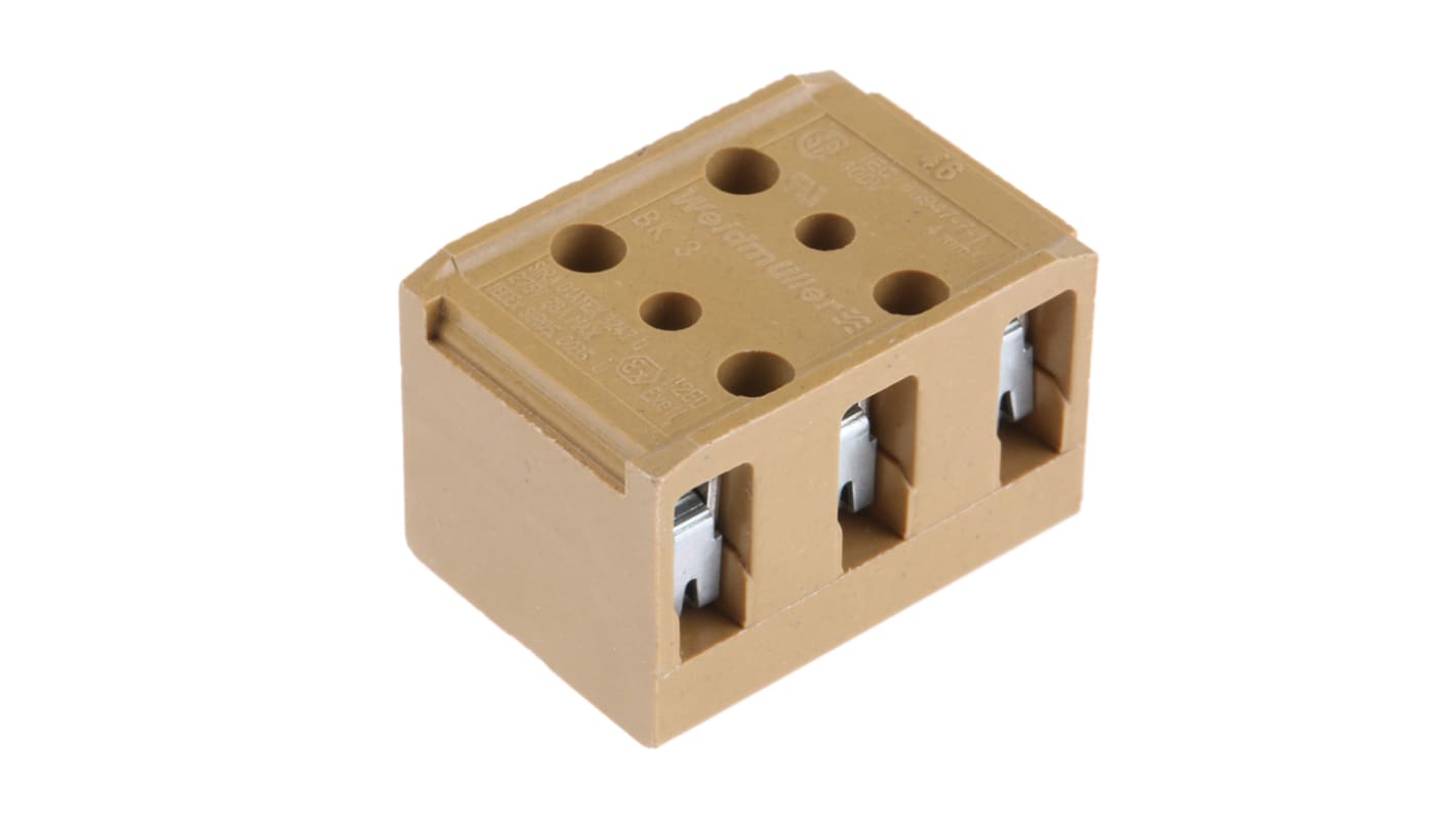 Weidmuller SAK Series Non-Fused Terminal Block, 3-Way, 32A, 22 → 12 AWG Wire, Screw Termination