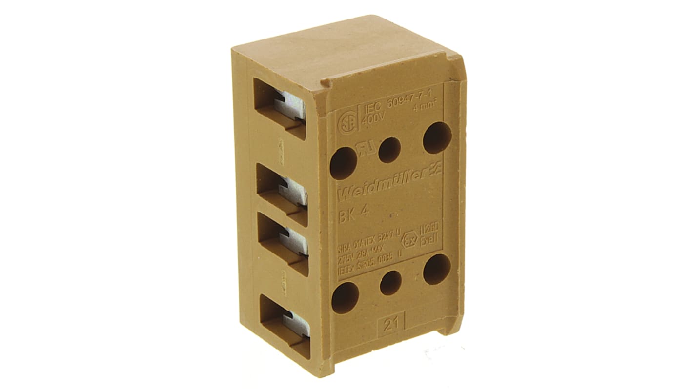Weidmuller SAK Series Non-Fused Terminal Block, 4-Way, 32A, 22 → 12 AWG Wire, Screw Termination