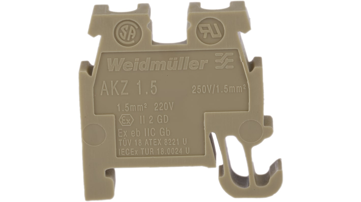 Weidmüller AKZ Series Brown DIN Rail Terminal Block, 1.5mm², Single-Level, Screw Termination