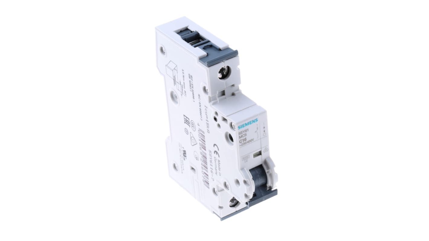 Siemens Sentron 5SY6 MCB, 1P, 16A Curve C, 230V AC, 72V DC, 6 kA Breaking Capacity