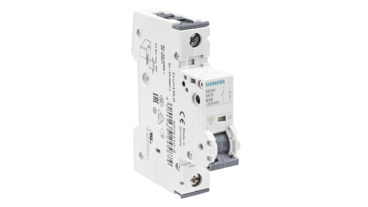 Disjoncteur Siemens 5SY6 1P, 10A, pouvoir de coupure 6 kA, montage rail DIN