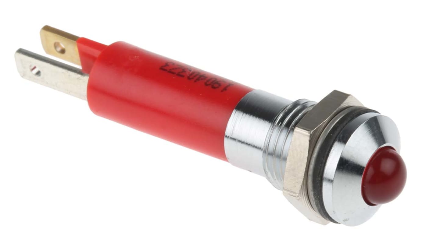 Indicador LED CML Innovative Technologies, Rojo, lente prominente, marco Cromo, Ø montaje 8mm, 24V, 18mA, 72mcd, IP67