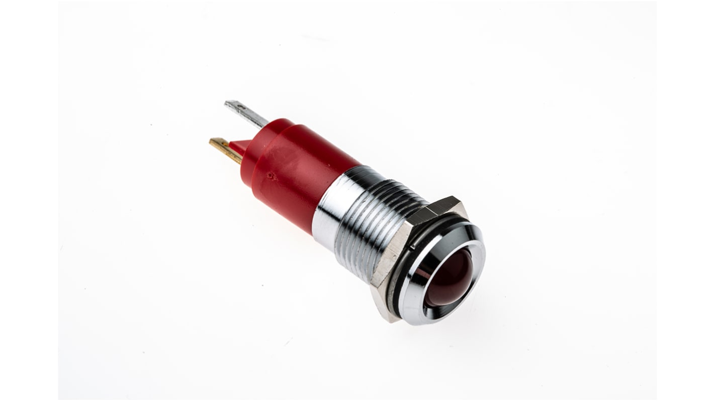 Indicador LED CML Innovative Technologies, Rojo, lente prominente, marco Cromo, Ø montaje 14mm, 24V, 20mA, 100mcd, IP67