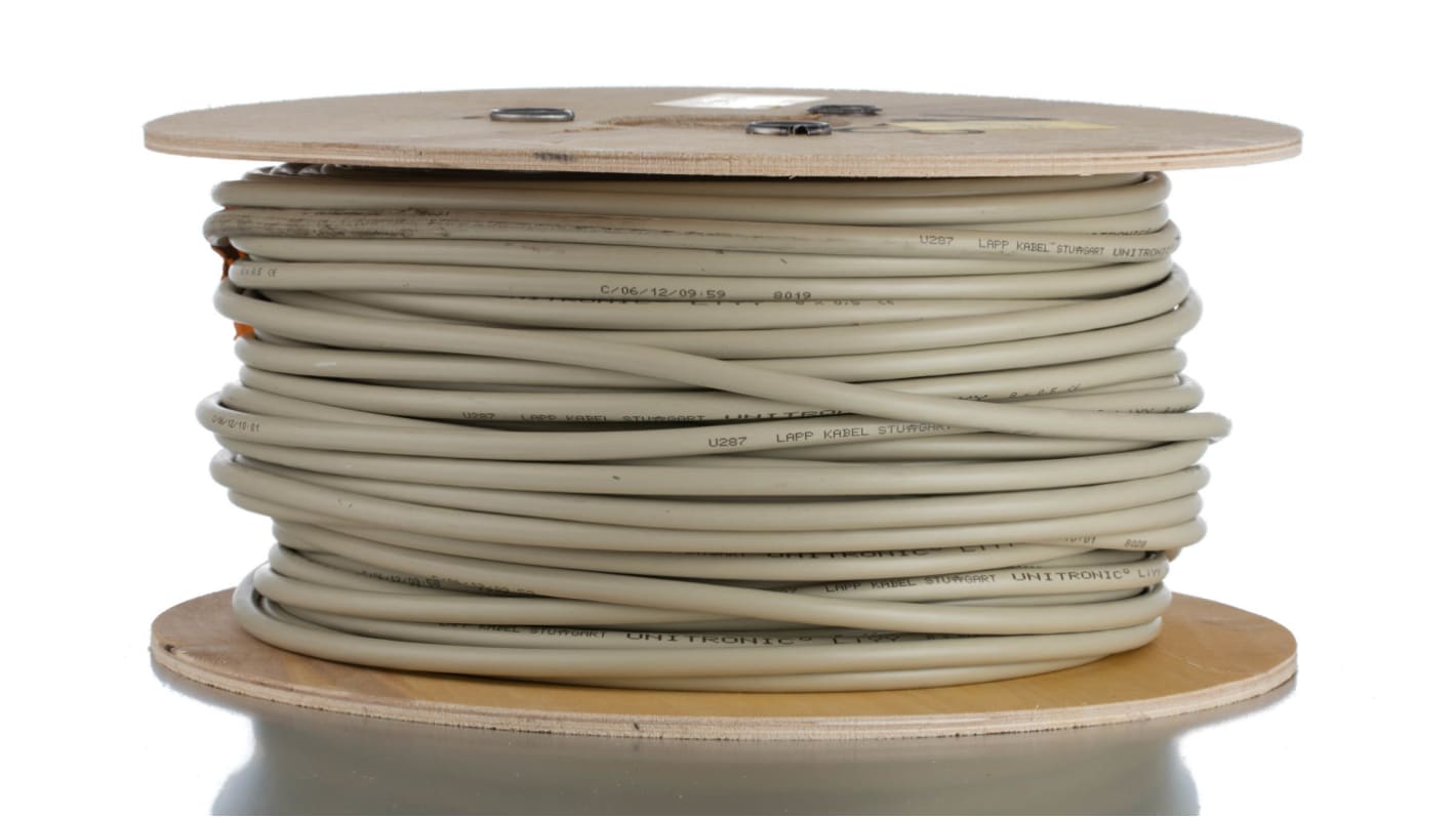 Cable de datos LiYY Lapp UNITRONIC de 8 conductores, 0,5 mm², 20 AWG, long. 100m, Ø ext. 8mm, funda de PVC Gris