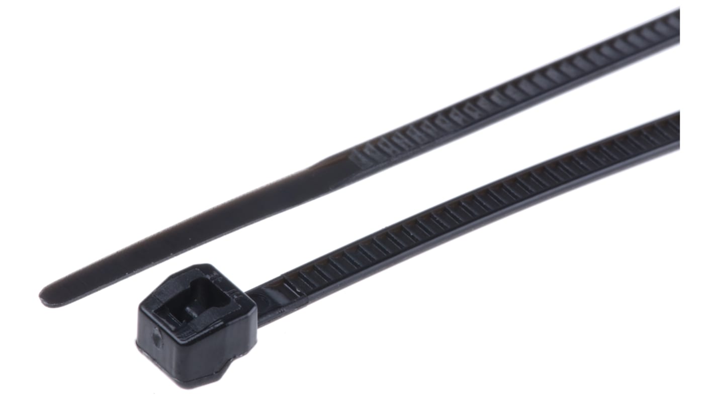 HellermannTyton Cable Tie, Outside Serrated, 100mm x 2.5 mm, Black Polyamide 6.6 (PA66), Pk-100