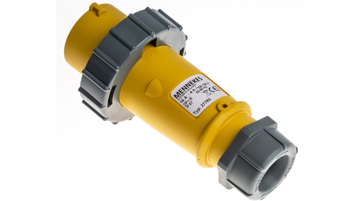 MENNEKES, AM-TOP IP67 Yellow Cable Mount 3P Industrial Power Plug, Rated At 16A, 110 V
