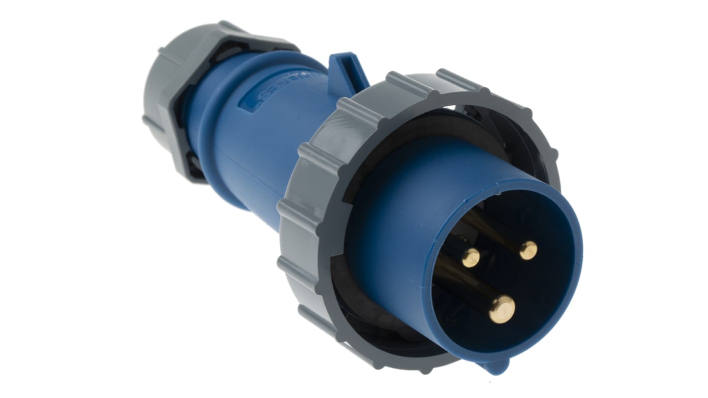 Conector de potencia industrial Macho, Formato 3P, Orientación Recto, AM-TOP, Azul, 230 V, 16A, IP67