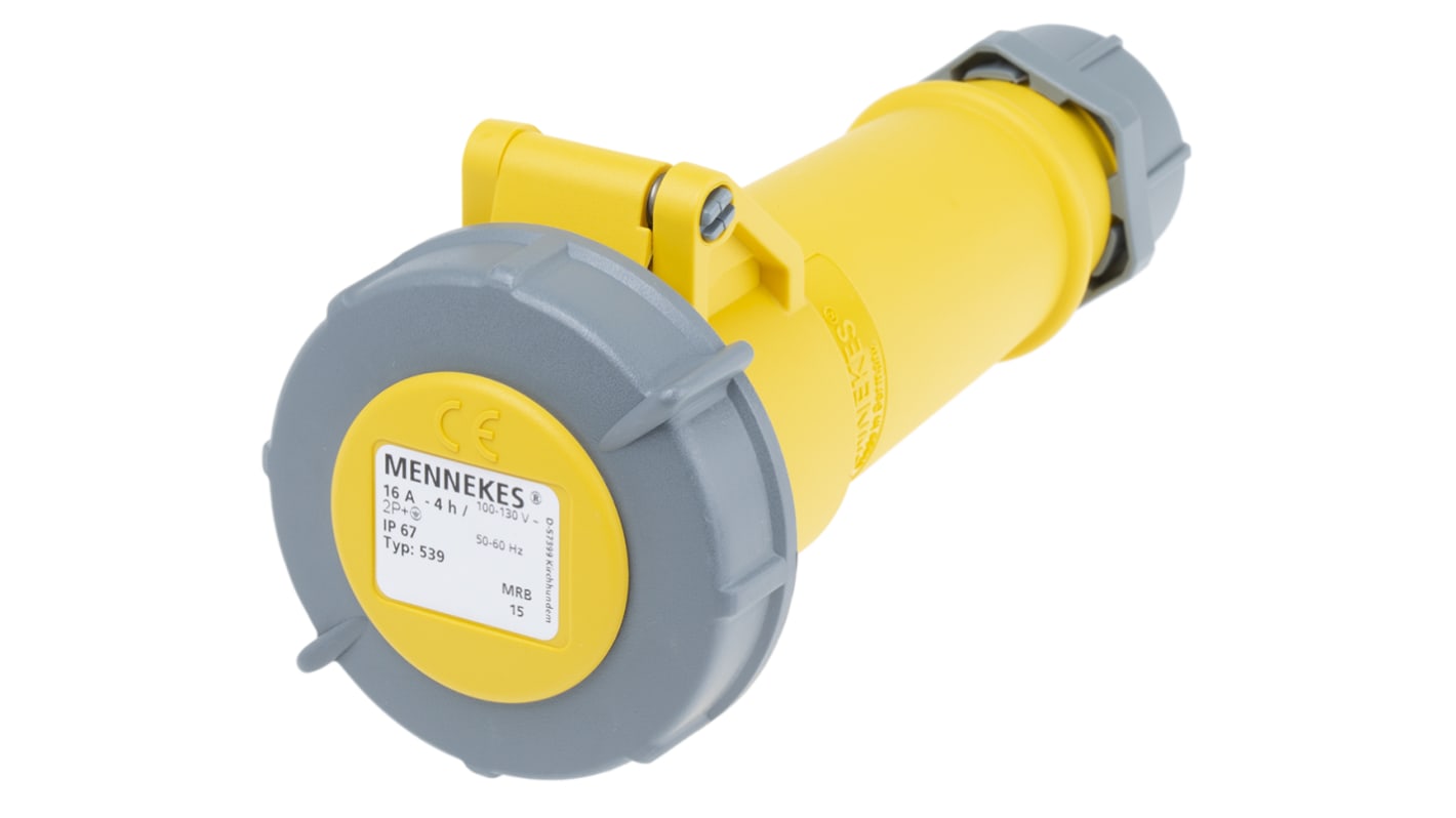 MENNEKES, AM-TOP IP67 Yellow Cable Mount 3P Industrial Power Socket, Rated At 16A, 110 V