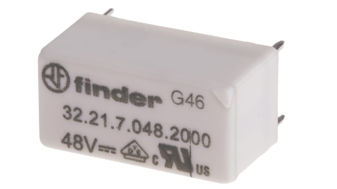 Relé de potencia sin enclavamiento Finder 32 Series de 1 polo, SPDT, bobina 48V dc, 6A, Montaje en PCB