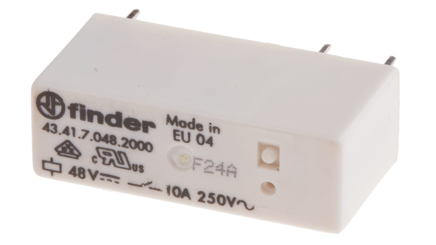 Finder PCB Mount Power Relay, 48V dc Coil, 10A Switching Current, SPDT