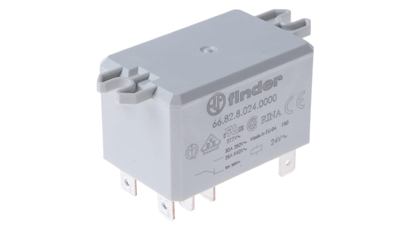 Finder Flange Mount Power Relay, 24V ac Coil, 30A Switching Current, DPDT
