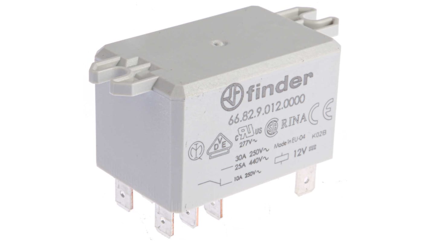 Finder Flange Mount Power Relay, 12V dc Coil, 30A Switching Current, DPDT