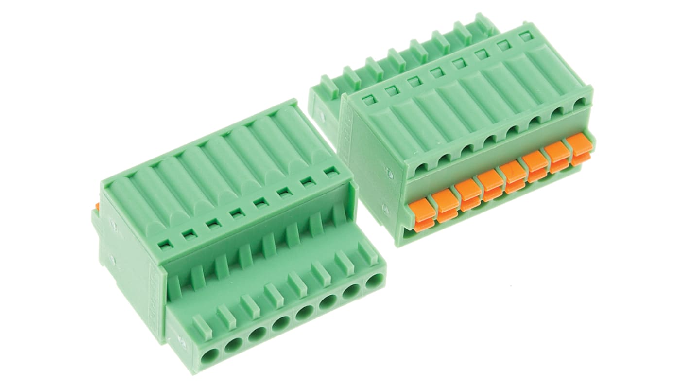Borne enchufable para PCB Hembra Phoenix Contact de 8 vías, paso 2.5mm, 4A, de color Verde