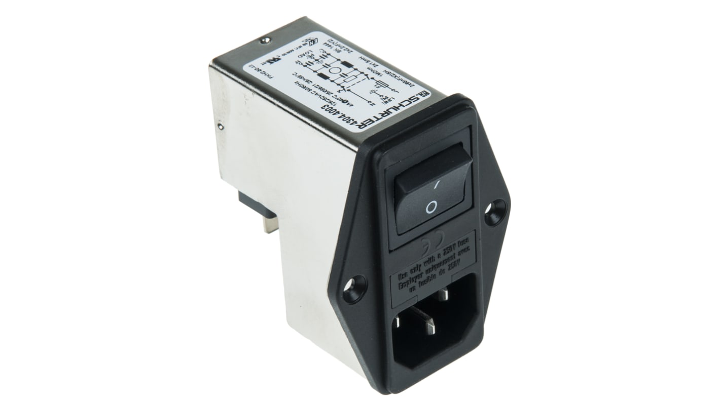 Connettore con filtro IEC Schurter C14 250 V c.a., 4A, Montaggio a pannello