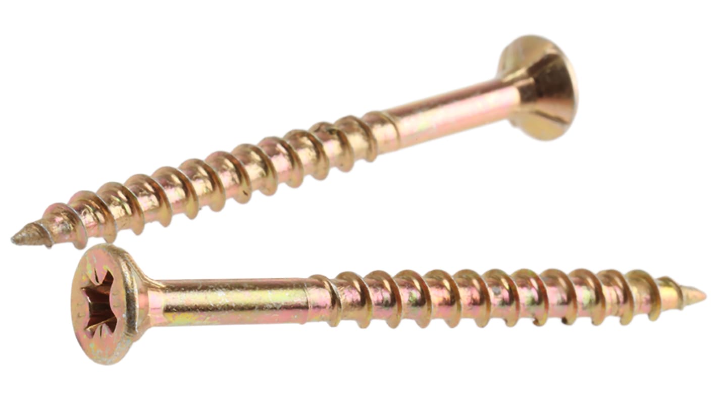 ULTI-MATE Pozisquare Countersunk Steel Wood Screw, Yellow Passivated, Zinc Plated, 4mm Thread, 50mm Length