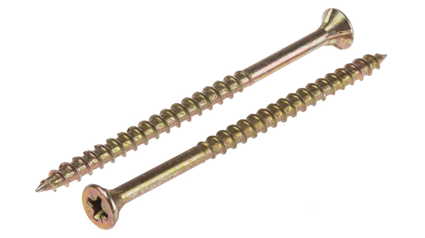 ULTI-MATE Pozisquare Countersunk Steel Wood Screw Yellow Passivated, Zinc Plated, 4mm Thread, 70mm Length