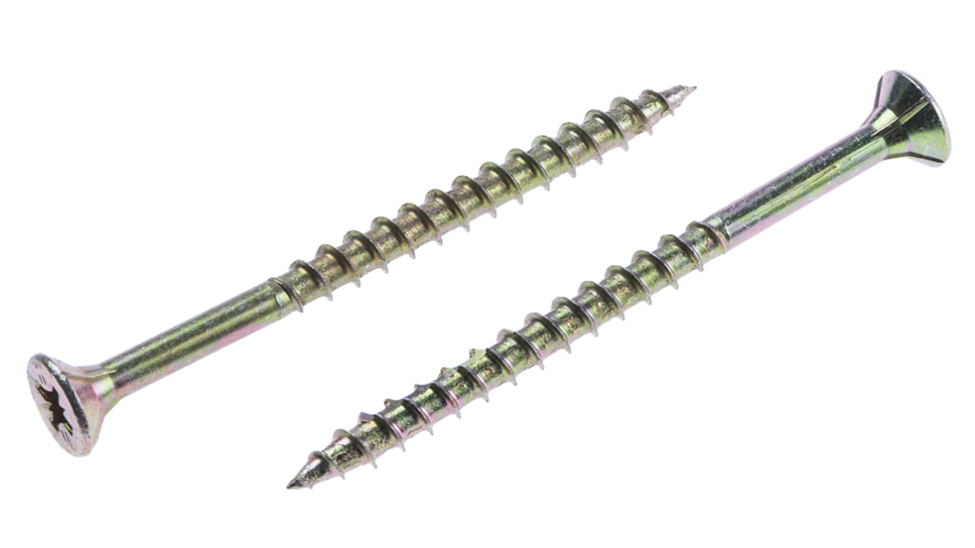 ULTI-MATE Pozisquare Countersunk Steel Wood Screw, Yellow Passivated, Zinc Plated, 5mm Thread, 70mm Length