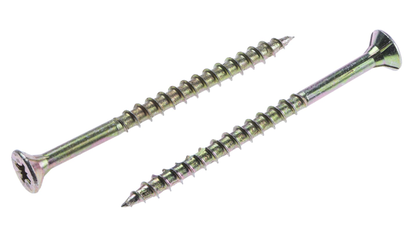 ULTI-MATE Pozisquare Countersunk Steel Wood Screw Yellow Passivated, Zinc Plated, 5mm Thread, 70mm Length