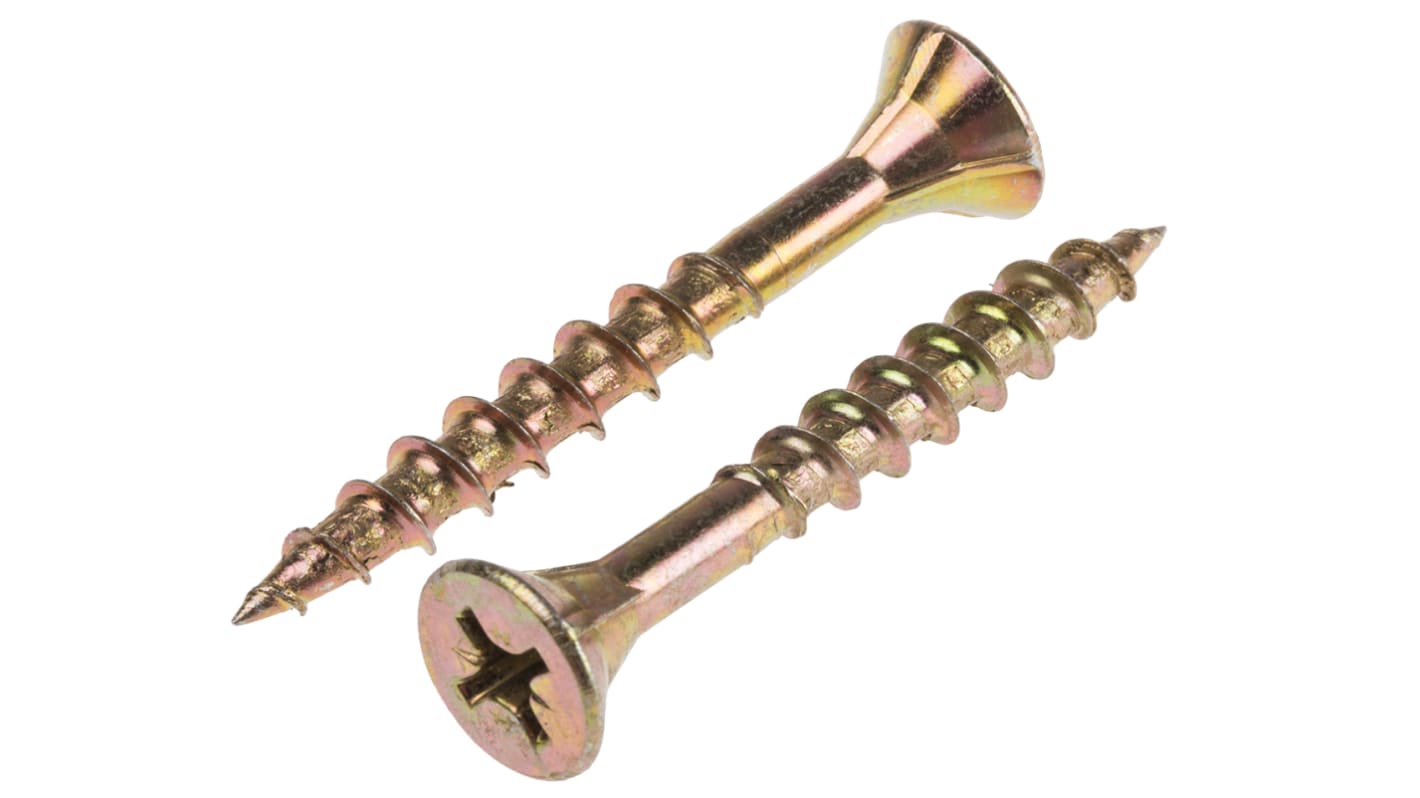 ULTI-MATE Pozisquare Countersunk Steel Wood Screw, Yellow Passivated, Zinc Plated, 6mm Thread, 50mm Length