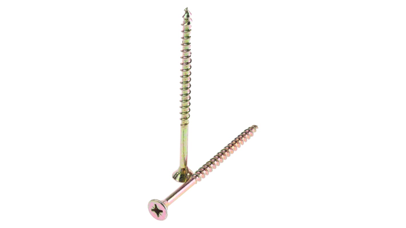 ULTI-MATE Pozisquare Countersunk Steel Wood Screw Yellow Passivated, Zinc Plated, 6mm Thread, 100mm Length