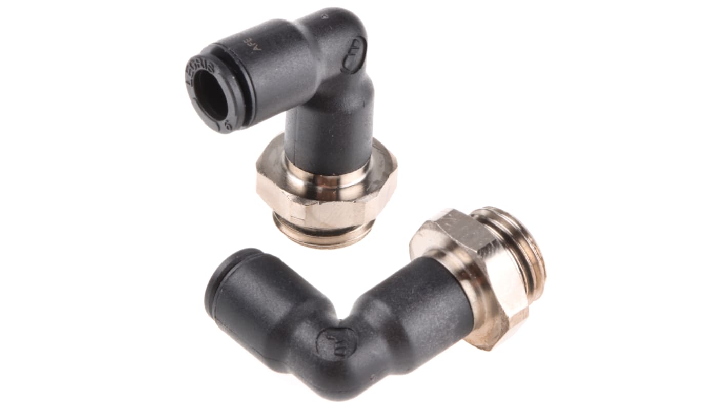 Legris LF3000 Series Elbow Threaded Adaptor, G 1/4 Male to Push In 6 mm, Threaded-to-Tube Connection Style