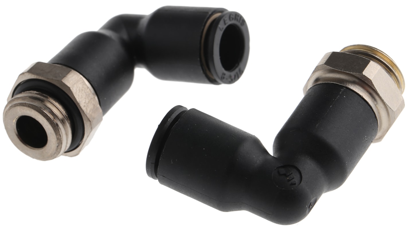 Legris LF3000 Series Elbow Threaded Adaptor, G 1/4 Male to Push In 8 mm, Threaded-to-Tube Connection Style